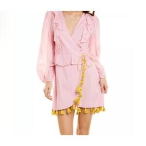 Ash & Eden Pink Wrap Dress Med | Tuckernuck Tassels Ruffles NWT Cotton Boho $228